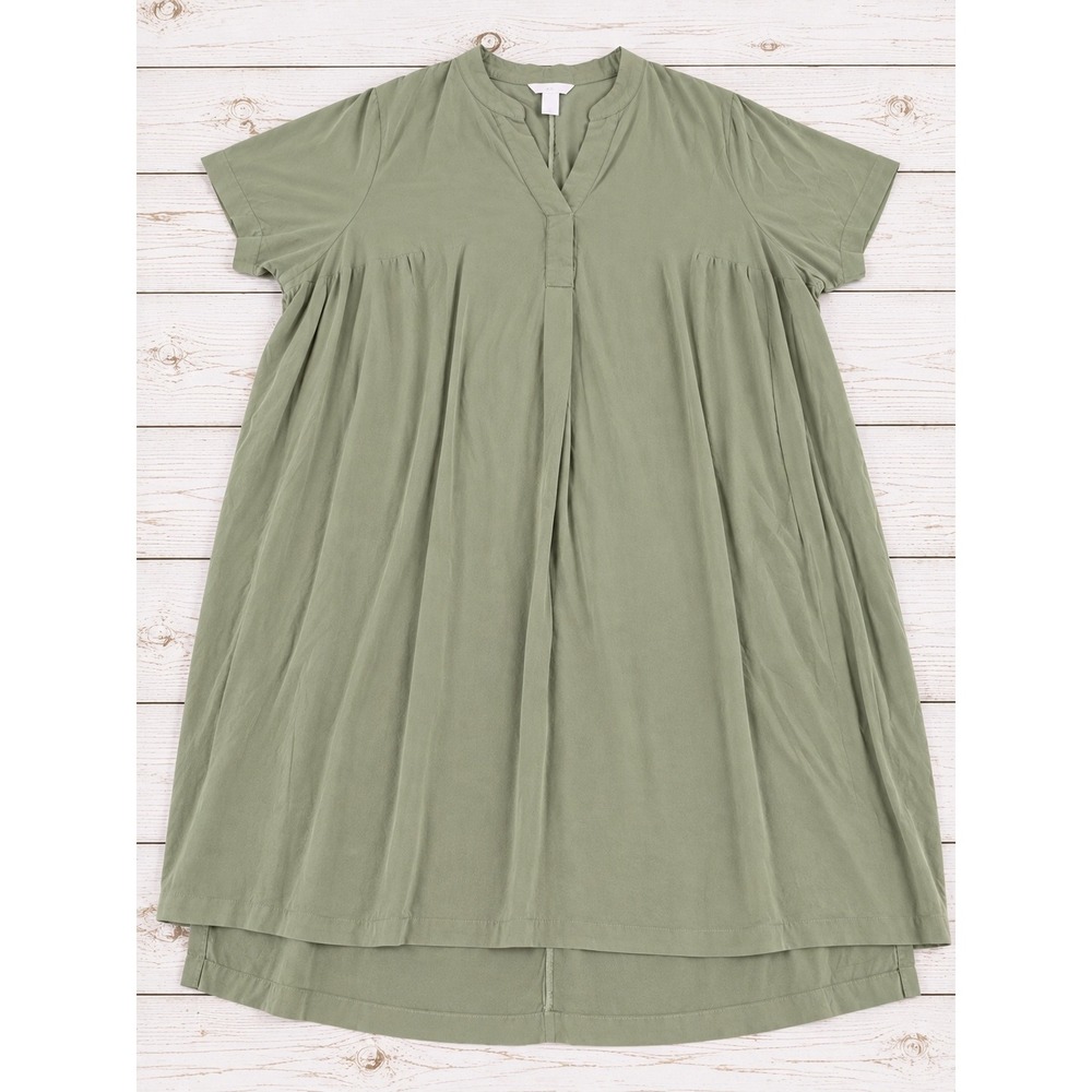 HM Dress Short Sleeve V-Neck Pleated Tunic Sage Green Boho Casual Flowy XXL 4658